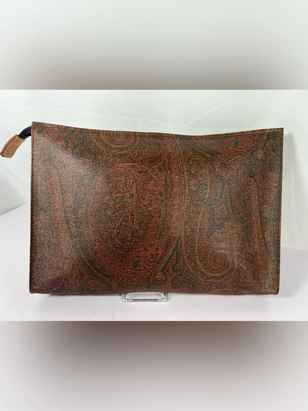7088: Etro Paisley Leather Zip Portfolio Clutch Pouch Italy